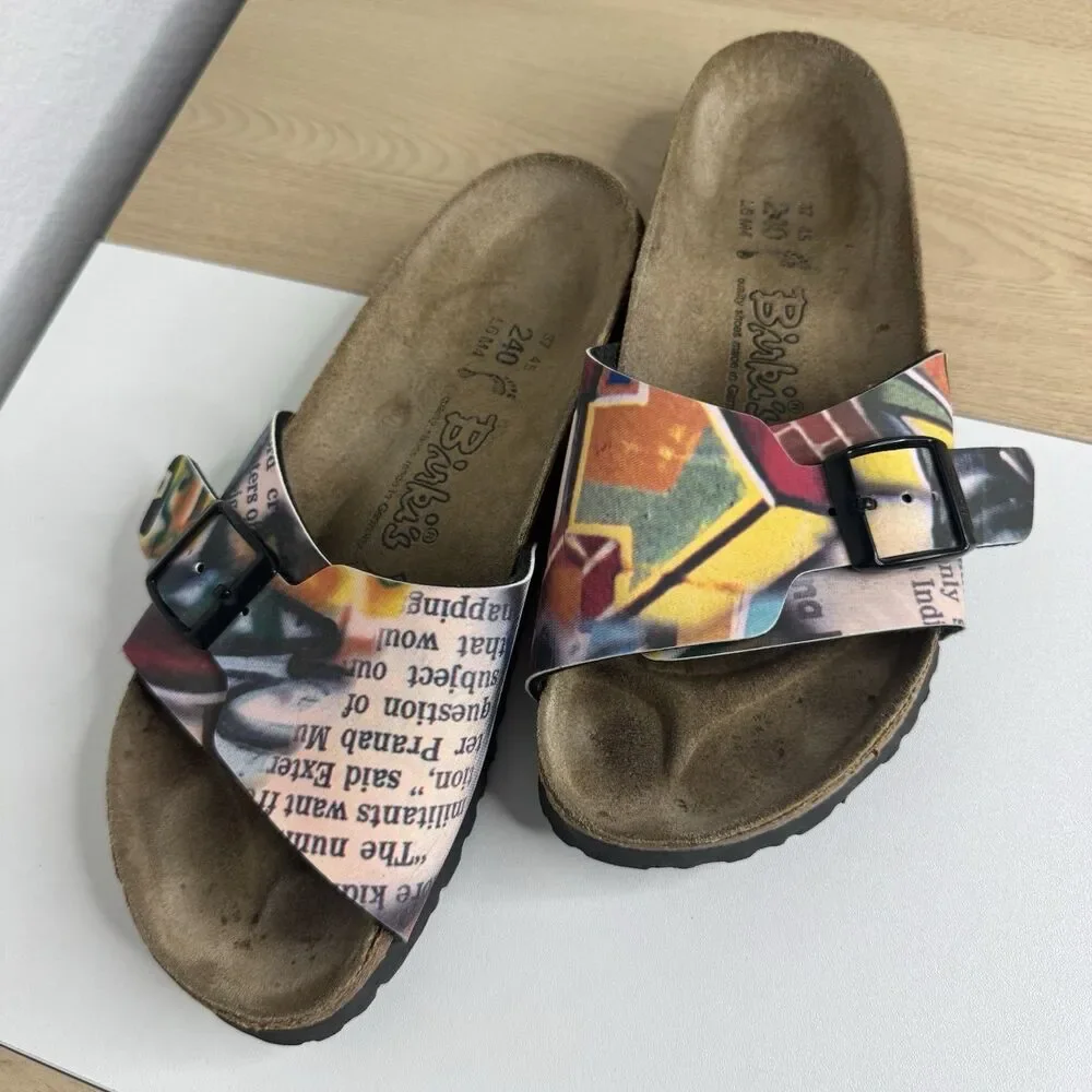 Birki's by Birkenstock Y2K Sandals Vintage newspaper print Sz 6 Women’s Men 4
